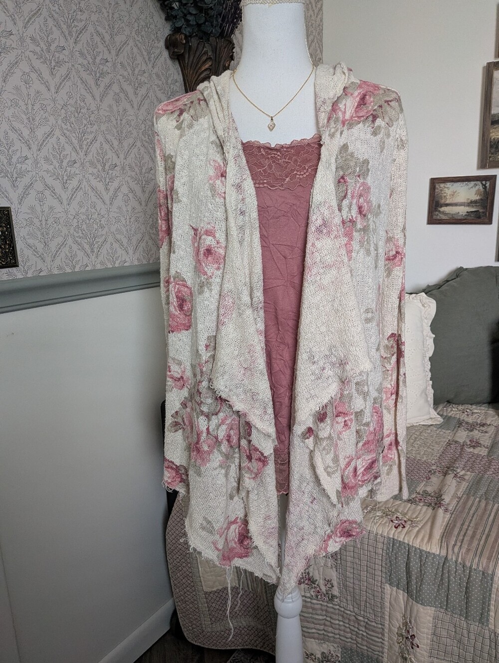 Abercrombie & Fitch Floral Hooded Waterfall Cardigan Cotton XS S